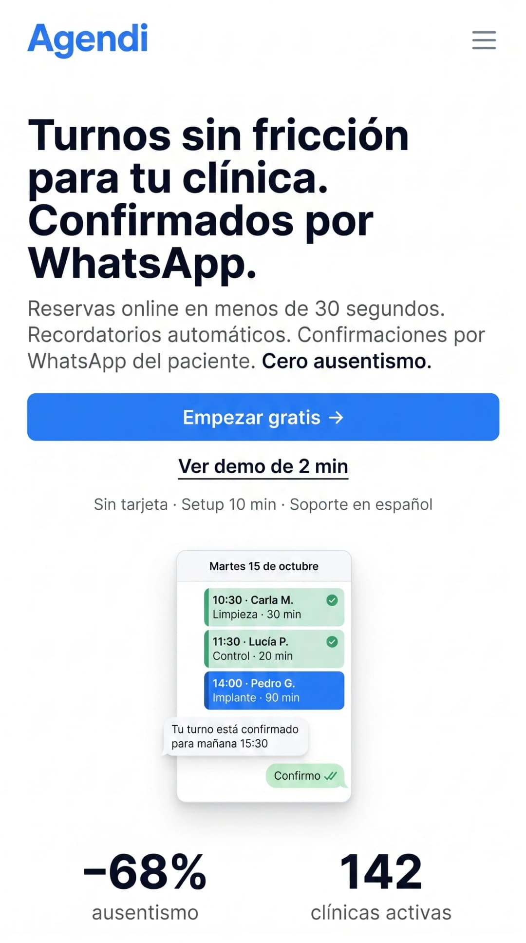 Vista mobile de Agendi Salud